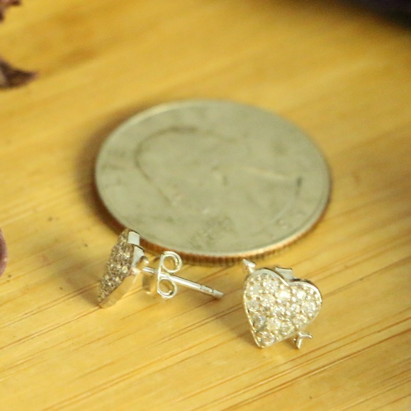 925 sterling silver cubic zirconia hearts earrings - Picture 7 of 8